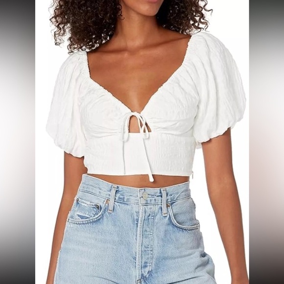 American Eagle Ivory Cream Cropped Shirt Size Large Milkmaid Coquette - Picture 4 of 4